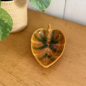 coupelle feuille vintage gien en faïence émaillée – vide poche décoratif