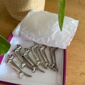 lot de 6 porte couteaux teckel – métal argenté vintage