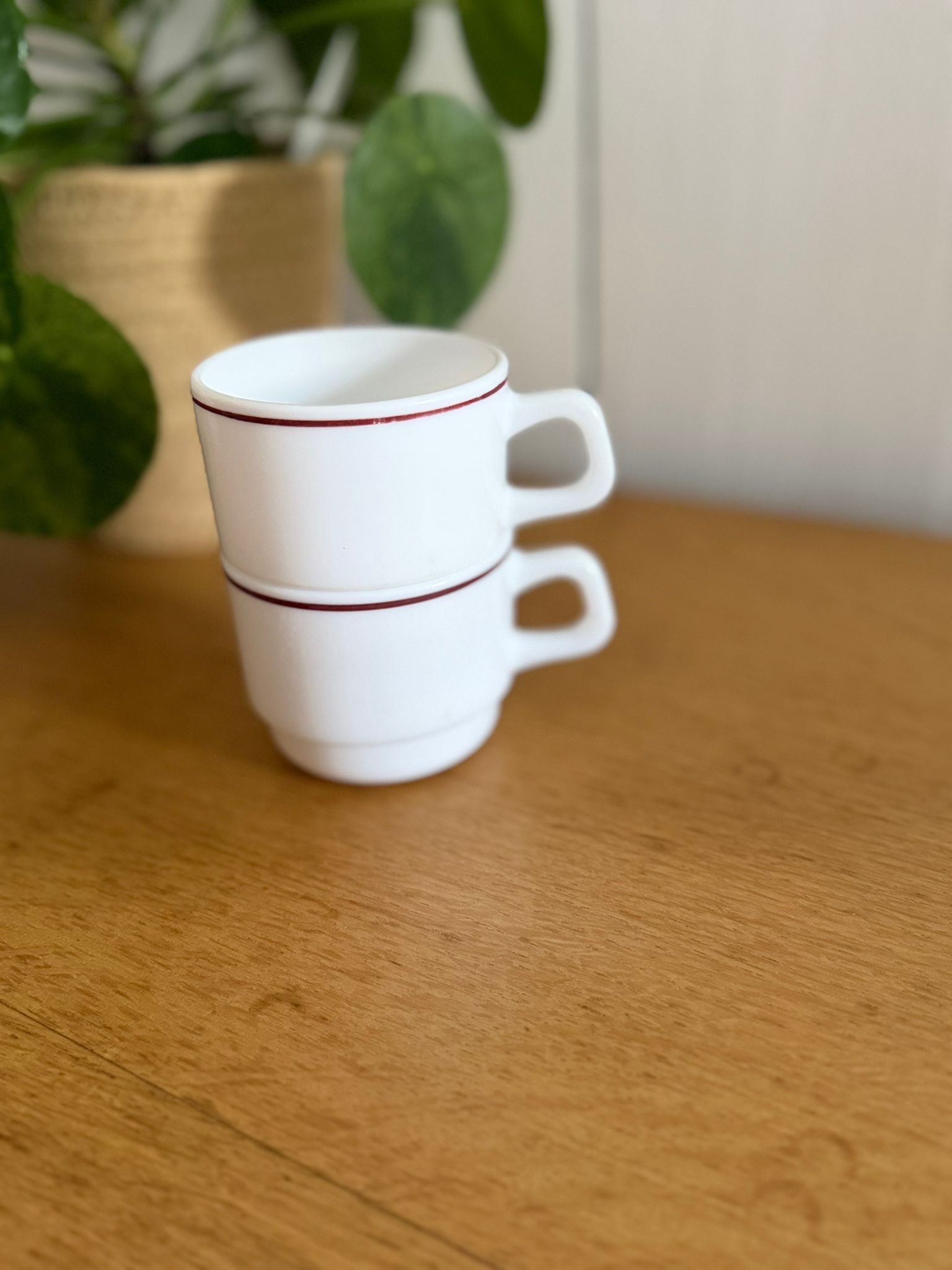 lot de 2 tasses arcopal empilables blanches à liseré bordeaux lot de 2 tasses arcopal empilables blanches à liseré bordeaux