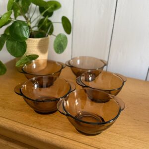 lot de 5 bols duralex vintage en verre fumé – années 70