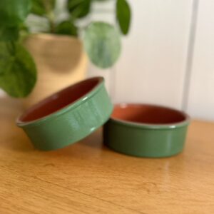 lot de 2 plats à gratin individuels en grès émaillé vert vintage