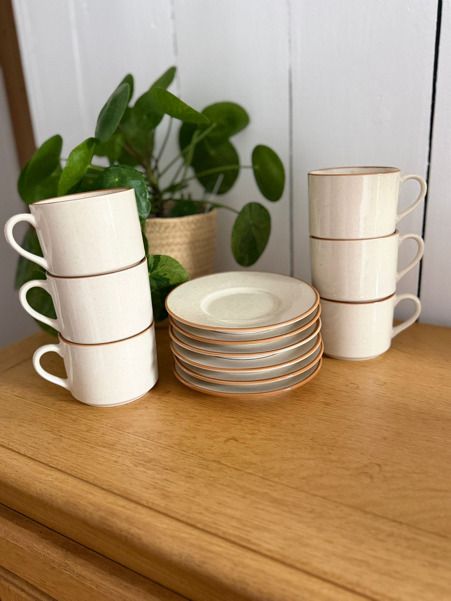 service à café vintage en grès naturel – 6 tasses et 6 sous tasses service à café vintage en grès naturel – 6 tasses et 6 sous tasses