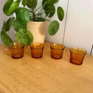lot de 4 tasses vintage duralex en verre ambré