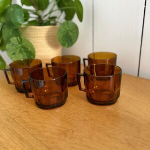 lot de 5 tasses arcoroc ambrées vintage