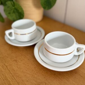 lot de 2 tasses et sous tasses porcelaine de baudour filet doré vintage