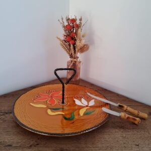 plateau à fromages vintage poët laval en céramique – décor floral – années 60 70