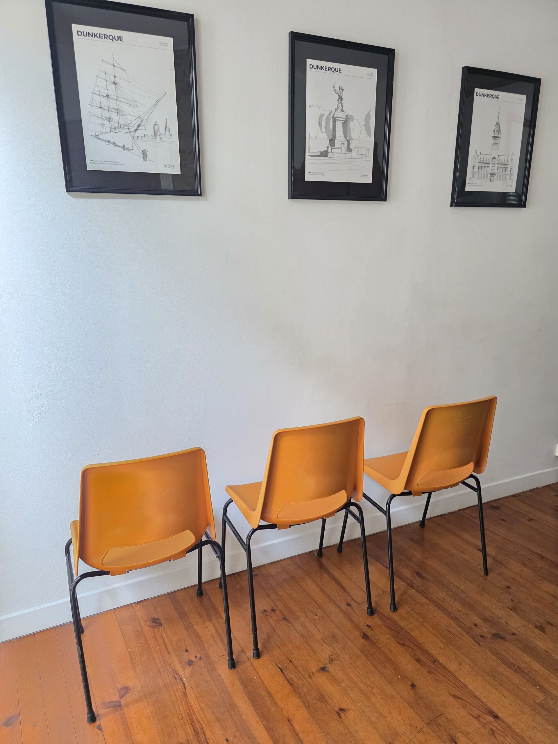 lot de 3 chaises vintage grosfillex orange – réf. 2002 – made in france