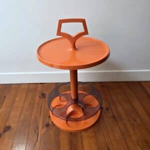 bar portatif vintage orange style space age prisunic – porte bouteilles années 70 made in holland