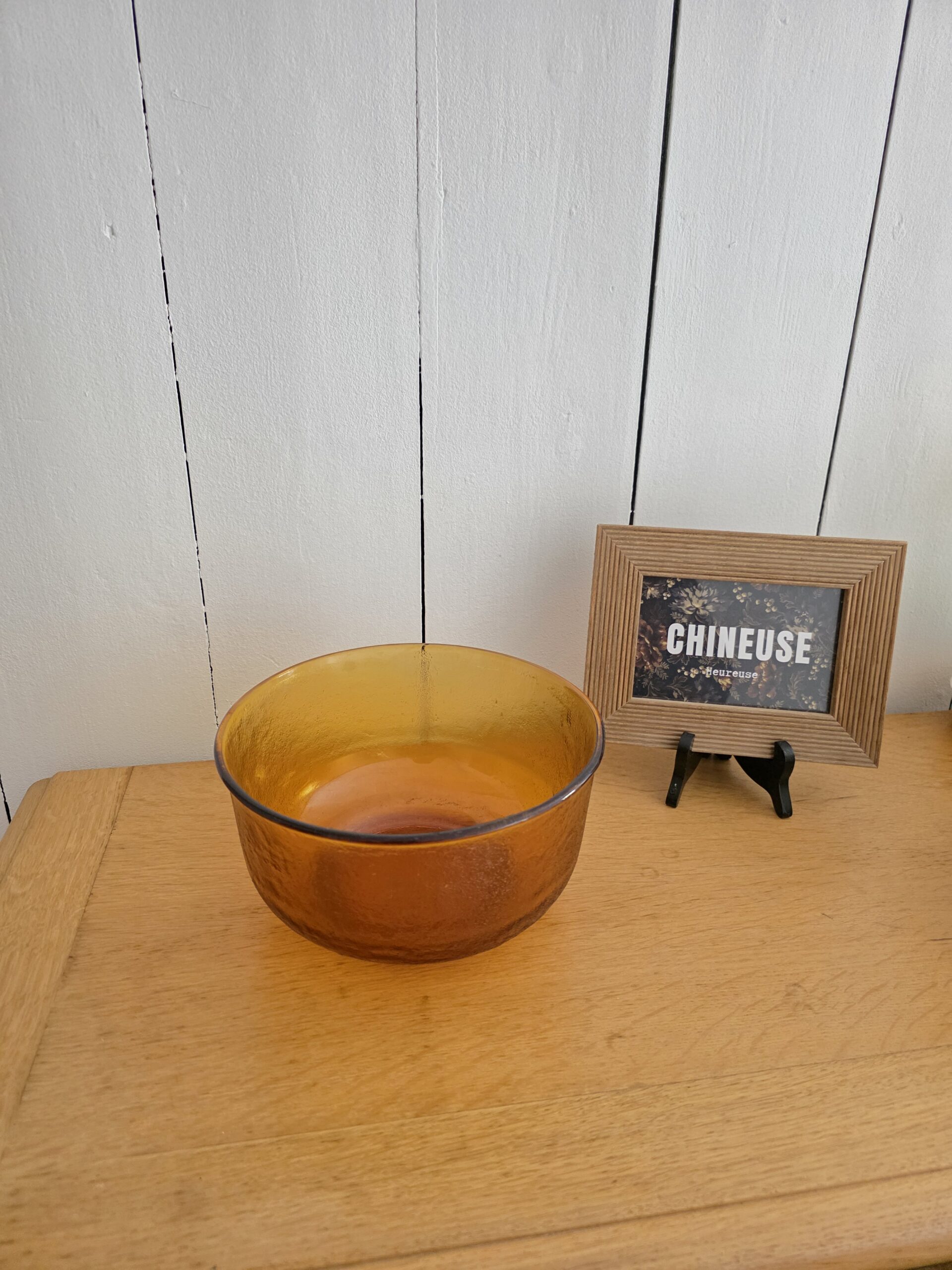 Saladier vintage en verre ambré orange – années 60/70