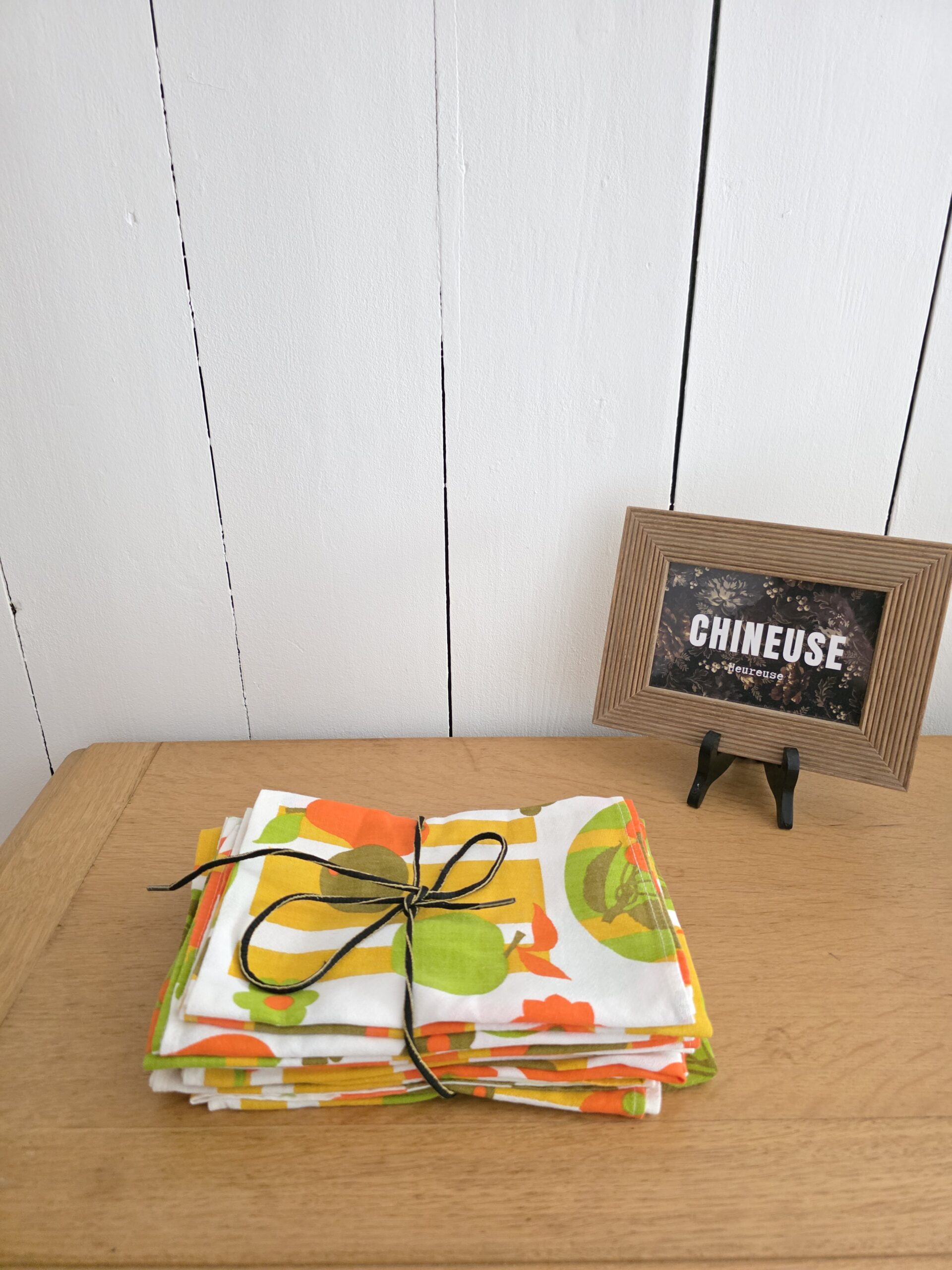 Lot de 12 serviettes de table vintage à motifs fruits